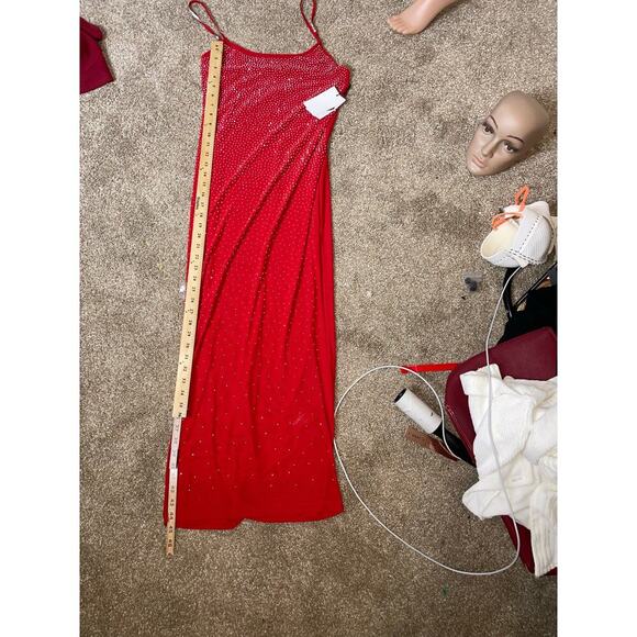 IRIS Maxi dress formal/semi formal rhinestone red/silver bodycon stretch NEW MD - Picture 12 of 13